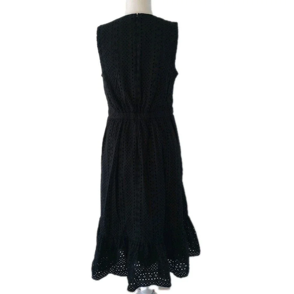 J.Crew Black Eyelet Dress Womens Size 6 Sleeveless Midi Classic Holiday Goth